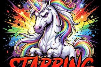 design custom unicorn logo illustrator for t shirt design with express delivery