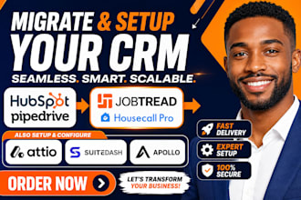 migrate hubspot pipedrive to jobtread housecall pro setup attio suitedash apollo