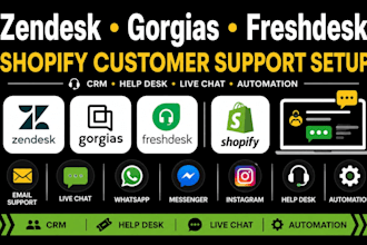 setup zendesk gorgias freshdesk shopify live chat help center CRM integration