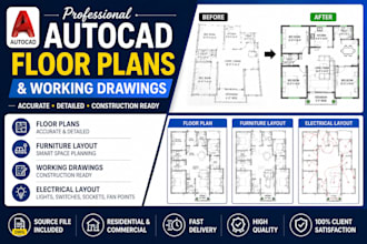 draw professional autocad floor plans and working drawings