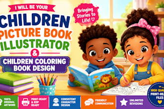 be your children picture book illustrator and children coloring book design