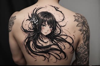 illustration for anime tattoo in color