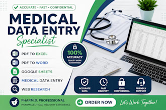 do medical data entry, PDF to excel, google sheets and web research