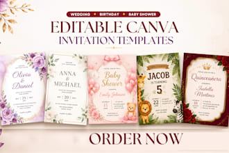 editable canva birthday invitation design wedding invite website template, etsy