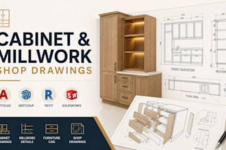 create cabinet shop drawings, millwork drawings, furniture cad drafting