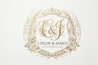 create a chic wedding logo and emblem