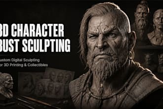 sculpt a realistic 3d character bust or portrait for 3d printing rendering