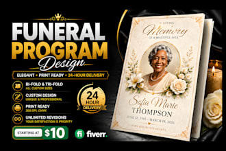design a professional funeral program, obituary, and memorial flyer