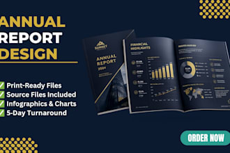 design an annual report and business plan with corporate financial infographics