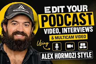 edit your podcast video, interviews and multicam video using alex hormozi style