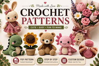 write digital custom crochet amigurumi patterns pdf with step by step