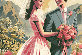 create a vintage wedding illustration poster design