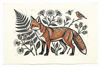 illustrate botanical and animal linocut illustration