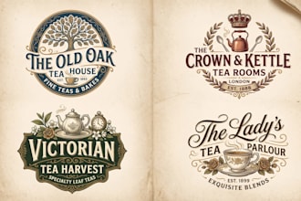 do vintage style tea house rooms, café business logo