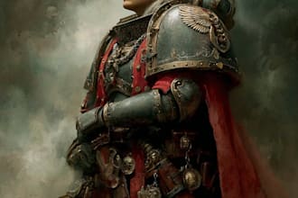 create a grimdark warhammer 40k inspired character illustration