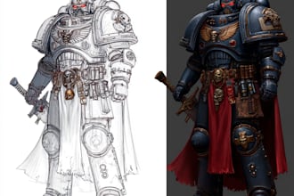 draw epic grimdark sci fi battle scenes and armies