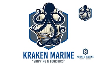design vintage kraken octopus mascot ship logo with unlimited revision