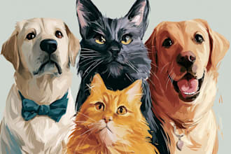 draw custom cartoon pet portraits of dogs cats or any pets