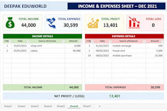 create a professional excel income and expense tracker