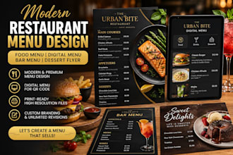 design restaurant menu, food flyer, cafe menu, dessert menu, digital menu boards