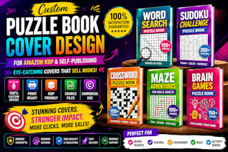 design custom amazon kdp puzzle book cover for word search sudoku crossword
