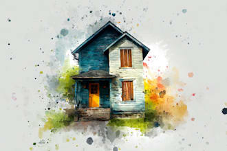 paint a watercolor house portrait or city space illustration