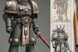 draw a custom warhammer 40k inspired grimdark character illustration