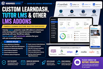develop custom learndash tutor lms and wordpress lms addons