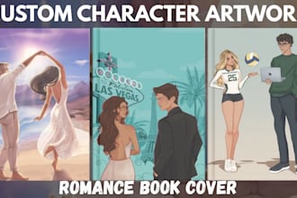 design romance book cover, illustrate custom character art for you