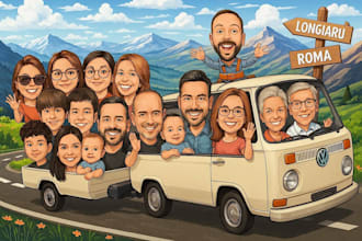 draw group cartoon, caricature based on your photo