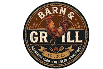 do a barn and grill logo with a classic chicken rooster