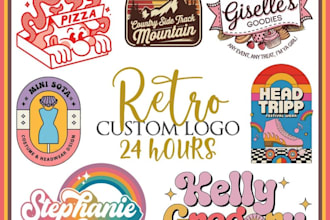 design a 70s retro vintage text, badge and patch logo