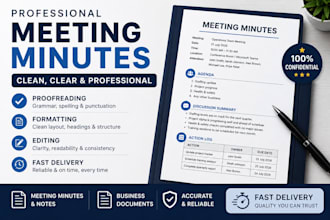 create, clean up and format professional meeting minutes