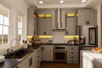 do modern 3d kitchen rendering, realistic interior design visualization