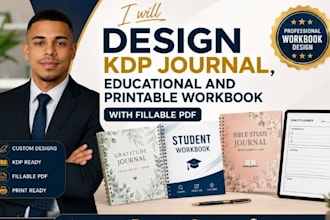 design kdp journal, eductional and printable workbook with fillable pdf