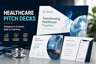 design healthcare startup pitch deck, medical investor presentation, powerpoint