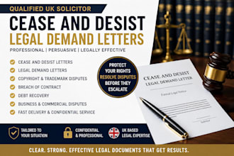 be UK solicitor for cease and desist, legal demand letter