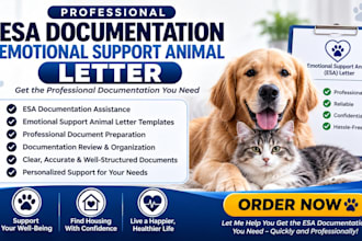 provide professional esa documentation emotional support animal letter