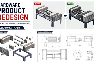 do hardware product redesign with manufacturing drawing in solidworks, creo cad