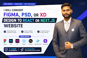 convert figma or PSD or xd design to react or nextjs website