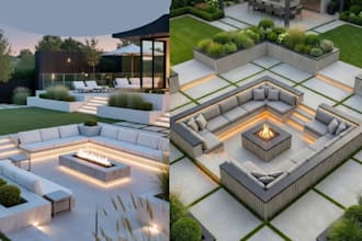 design modern landscape, backyard, garden and interior outdoor living space