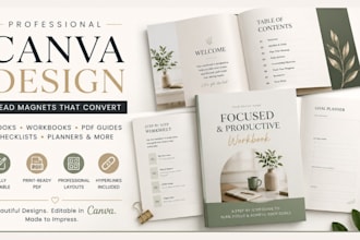 design canva lead magnet ebook, workbook PDF guide and editable workbook