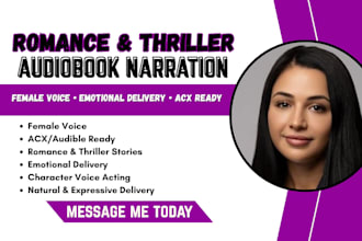 narrate romance thriller female audiobook and edit for acx audible