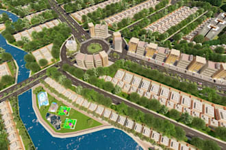 remotely urban city map,landscape master plan, real estate development,3d render
