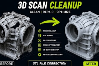 do 3d scan cleanup, fix mesh, repair 3d models, stl file for 3d printing
