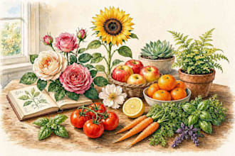 draw your flowers fruits vegetable and botanical plants