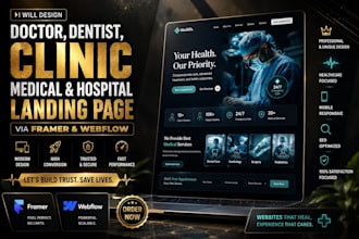 design doctor dentist clinic medical hospital landing page via framer webflow
