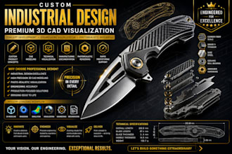 design custom edc knife concept, rihno with 3d cad models and product rendering