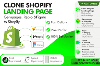 clone one shopify product store using figma to gemapege or replo, pagefly