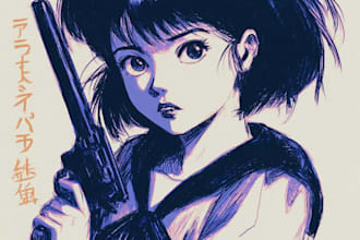 draw a retro 80s 90s anime illustration